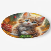 Fluffy Christmas Kitten Pappteller (Schrägansicht)