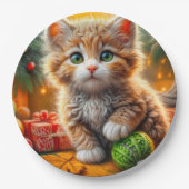 Fluffy Christmas Kitten Pappteller (Vorderseite)