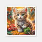 Fluffy Christmas Kitten Serviette (Vorderseite)