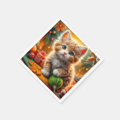 Fluffy Christmas Kitten Serviette (Ecke)