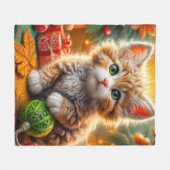 Fluffy Christmas Kitten Throw Kissen Fleecedecke (Vorderseite (Horizontal))