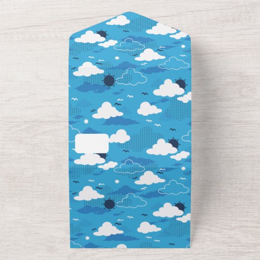 Fluffy Cloud Sunny Blue Sky Muster All In One Einladung (Außenbereich)