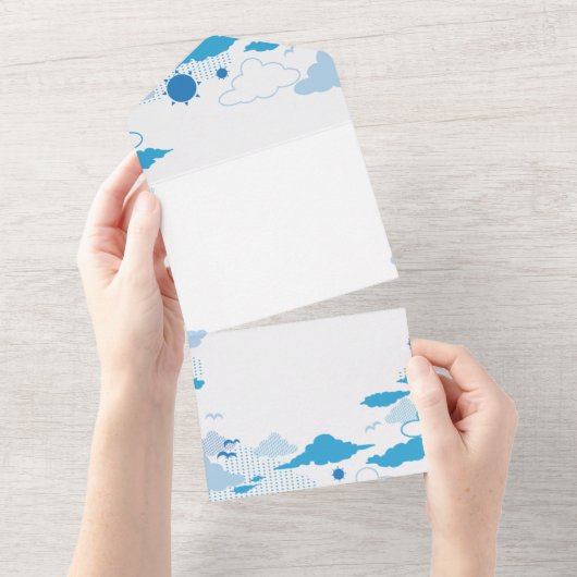 Fluffy Cloud Sunny Blue Sky Muster All In One Einladung (Abreißen)