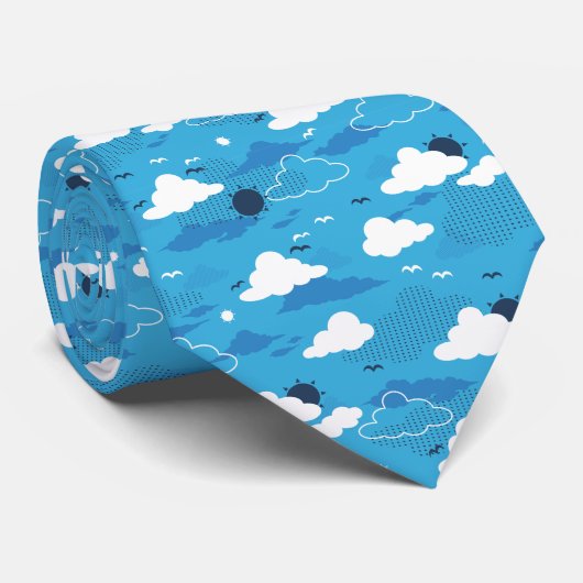 Fluffy Cloud Sunny Blue Sky Muster Krawatte (Gerollt)