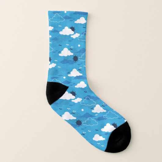 Fluffy Cloud Sunny Blue Sky Muster Socken (Links - Innen)