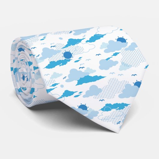 Fluffy Cloud Sunny White Sky Muster Krawatte (Gerollt)