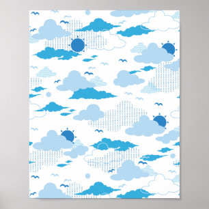 Fluffy Cloud Sunny White Sky Muster Poster