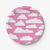 Fluffy Clouds Pattern - Weiß am rosa Riff84b4 Pappteller (Vorderseite)