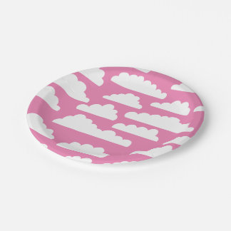 Fluffy Clouds Pattern - Weiß am rosa Riff84b4 Pappteller