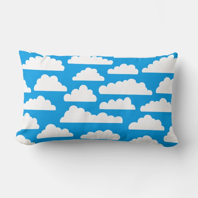 Fluffy Clouds Pattern - Weiß auf Blue 009dea Lendenkissen (Vorderseite)