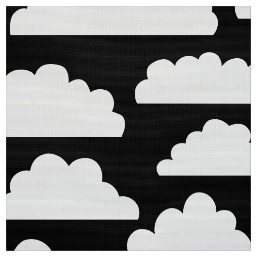 Fluffy Clouds Pattern - Weiß auf Schwarz Stoff (Muster)