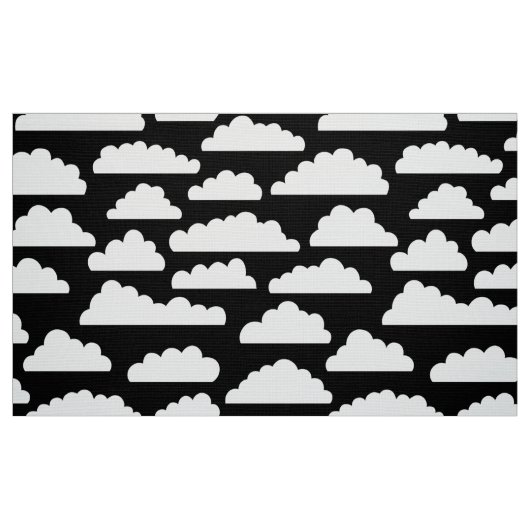 Fluffy Clouds Pattern - Weiß auf Schwarz Stoff (Fat Quarter (45,7 x 55,9 cm))