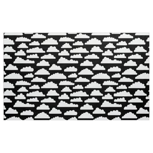 Fluffy Clouds Pattern - Weiß auf Schwarz Stoff (Yard (91,4 cm))