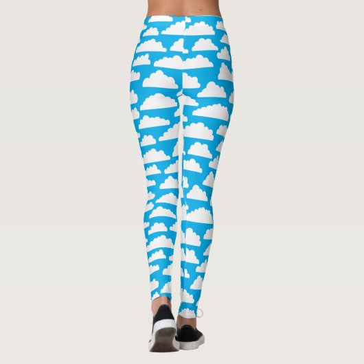 Fluffy Clouds - White on #00b0ef Sky Blue Leggings (Rückseite)