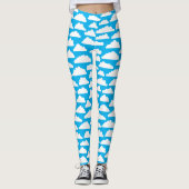 Fluffy Clouds - White on #00b0ef Sky Blue Leggings (Vorderseite)