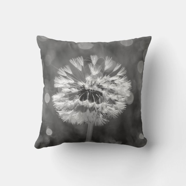 Fluffy Dandelion Black and White Blume Cotton Kissen (Rückseite)