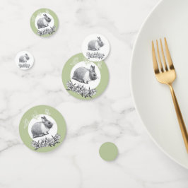 Fluffy das Kaninchen Hase. Bleistift zeichnend. Konfetti