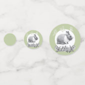 Fluffy das Kaninchen Hase. Bleistift zeichnend. Konfetti (Vorderseiten)