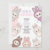 Fluffy Dolls Pastel Bunny Thema Geburtstag Einladung (Vorderseite)