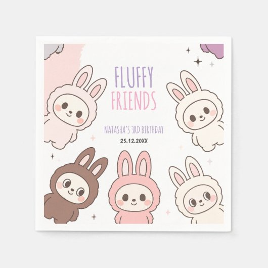 Fluffy Dolls Pastel Bunny Thema Geburtstag Serviette (Vorderseite)