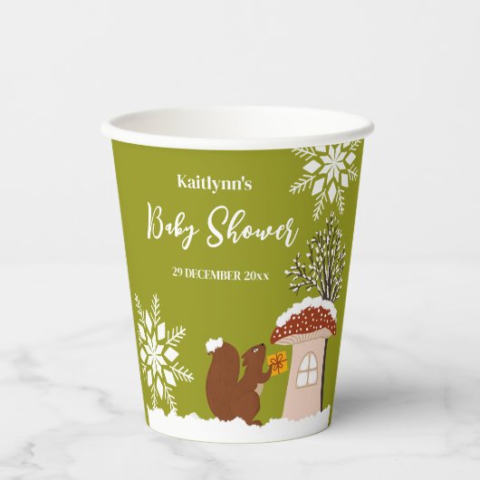 Fluffy Eichhörnchen Geschenk Winter Baby Dusche Pappbecher (Vorderseite)