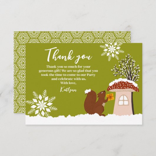 Fluffy Eichhörnchen Geschenk Winter Baby Duschgesc Dankeskarte (Vorne/Hinten)