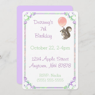 Fluffy Eichhörnchen mit Pink Balloon Geburtstag Einladung