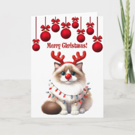 Fluffy Funny Cat Christmas Karte