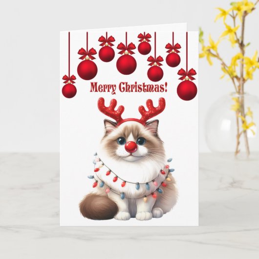 Fluffy Funny Cat Christmas Karte (Gelbe Blume)