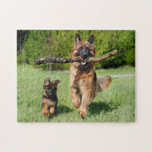 Fluffy German Shepherd Dog and Puppy Puzzle (Horizontal)
