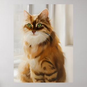 Fluffy Ginger Cat im Fenster Poster