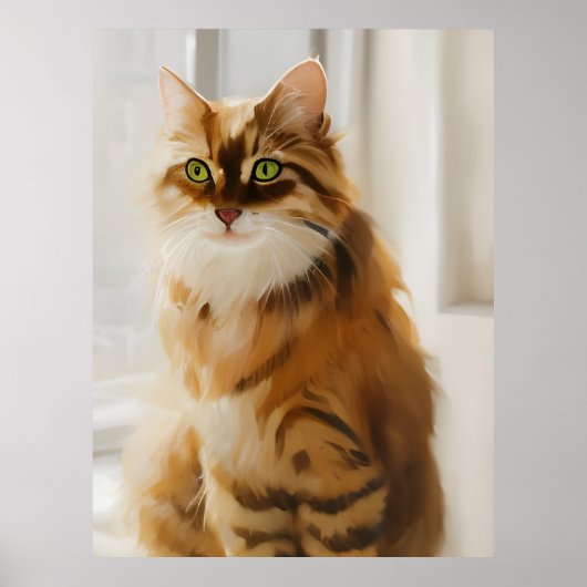 Fluffy Ginger Cat im Fenster Poster (Vorne)