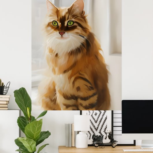 Fluffy Ginger Cat im Fenster Poster (Heimbüro)