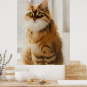 Fluffy Ginger Cat im Fenster Poster (Küche)