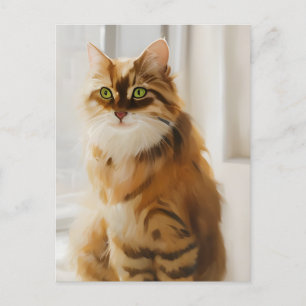 Fluffy Ginger Cat im Fenster Postkarte