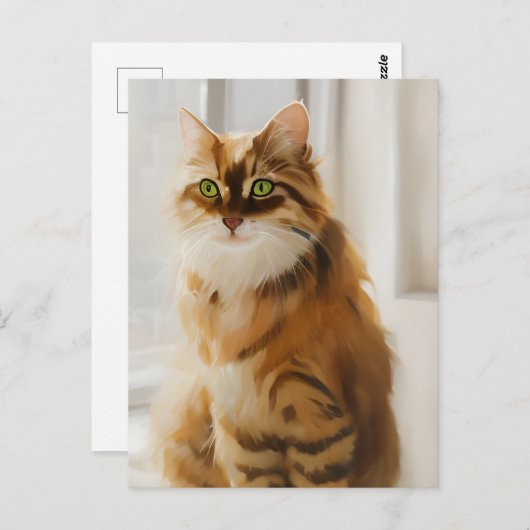Fluffy Ginger Cat im Fenster Postkarte (Vorne/Hinten)