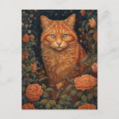 Fluffy Ginger Cat in den Blume Postkarte (Vorderseite)