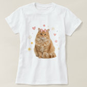 Fluffy Ginger Cat mit rosa Bow T-Shirt (Design vorne)