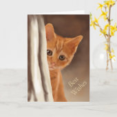 Fluffy Ginger Kitten Behind Curtain Karte (Gelbe Blume)