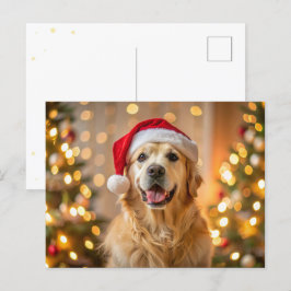 Fluffy Golden Retriever mit roter Weihnachtsmannmü Feiertagspostkarte