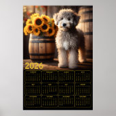 Fluffy Goldendoodle mit Sonnenblumen – 2026 Rustik Poster (Vorne)