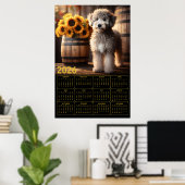 Fluffy Goldendoodle with Sunflowers – 2026 Rustic Poster (Heimbüro)
