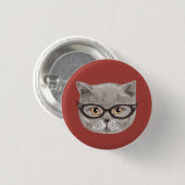 Fluffy graue Katze mit Brille Button (Vorne & Hinten)