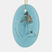 Fluffy Gray Cat auf blauem Hintergrund Keramikornament (Links)