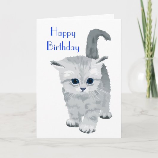 Fluffy Gray Kitten Geburtstag Karte (Vorderseite)
