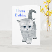 Fluffy Gray Kitten Geburtstag Karte (Gelbe Blume)