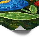 Fluffy Gray Striped Cat with Folk Art Flowers Poster (Ecke)