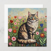 Fluffy Gray Tabby Cat and Folk Art Blume (Vorne/Hinten)