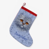 Fluffy Gray Tabby Cat Kitten Face Kleiner Weihnachtsstrumpf (Vorderansicht (hängend))