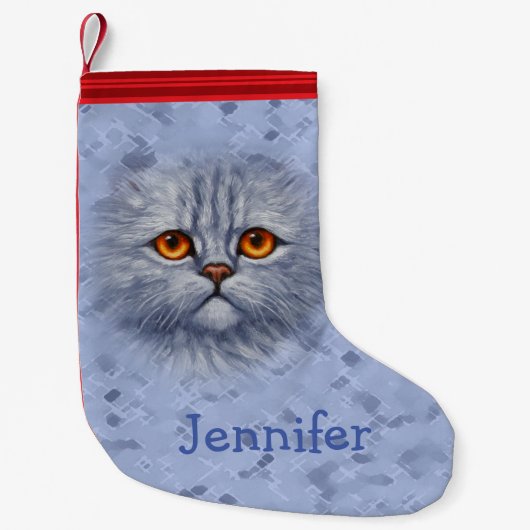 Fluffy Gray Tabby Cat Kitten Face Kleiner Weihnachtsstrumpf (Vorderseite)